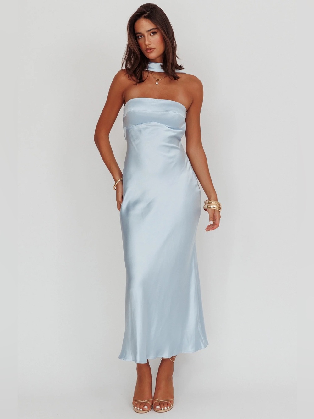 NWT! Here Comes The Sun Damsel Reverse Halter Maxi Navy Blue Dress Size Medium